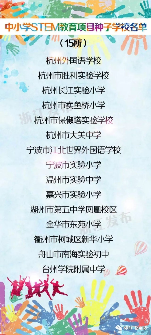 浙江省教育厅公布全省15所学校为浙江中小学STEM教育项目培育学校